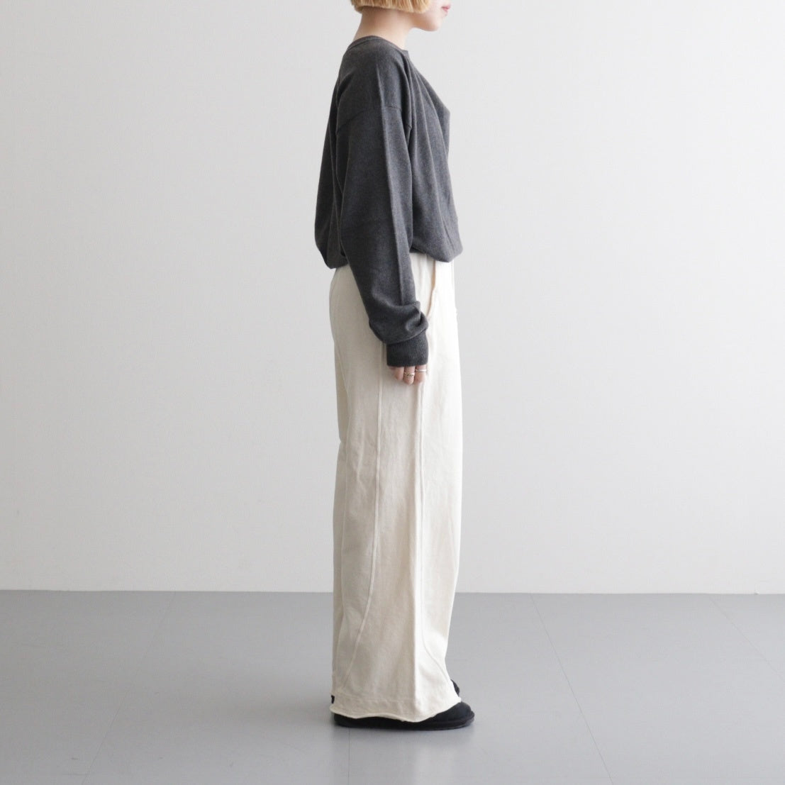 cotton open-end yarn terry wide sweat pants #off white [WXSP-UW120]
