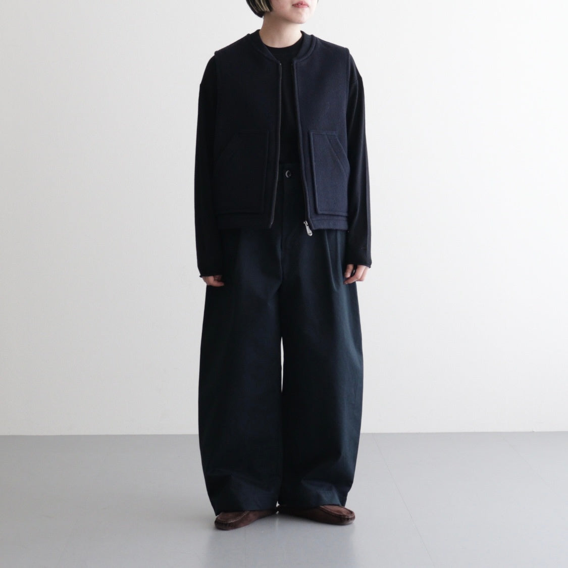 【 LONDON TRADITION × UNFIL 】wool blend double face zip-up vest #navy [WVFL-UW133]