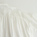 80s COTTON VOILE PLAIN BANDED COLLAR GATHER SHIRT #9100 OFF WHITE [NSL25041]