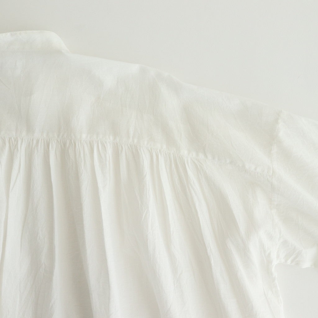 80s COTTON VOILE PLAIN BANDED COLLAR GATHER SHIRT #9100 OFF WHITE [NSL25041]