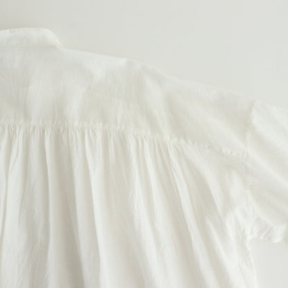 80s COTTON VOILE PLAIN BANDED COLLAR GATHER SHIRT #9100 OFF WHITE [NSL25041]