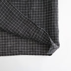 80s POWER LOOM LINEN CHECK REGULAR COLLAR DRESS WITH RAJASTAN GATHER #9890 OFF BLACK x WHITE CHECK [NMDS26284]