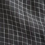 80s POWER LOOM LINEN CHECK REGULAR COLLAR DRESS WITH RAJASTAN GATHER #9890 OFF BLACK x WHITE CHECK [NMDS26284]