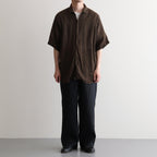 AUTO LOOM LINEN/COTTON PLAIN OVERDYE OPEN COLLAR S/SL SHIRTS #8960 C.BROWN [IMDSH2612LCD]