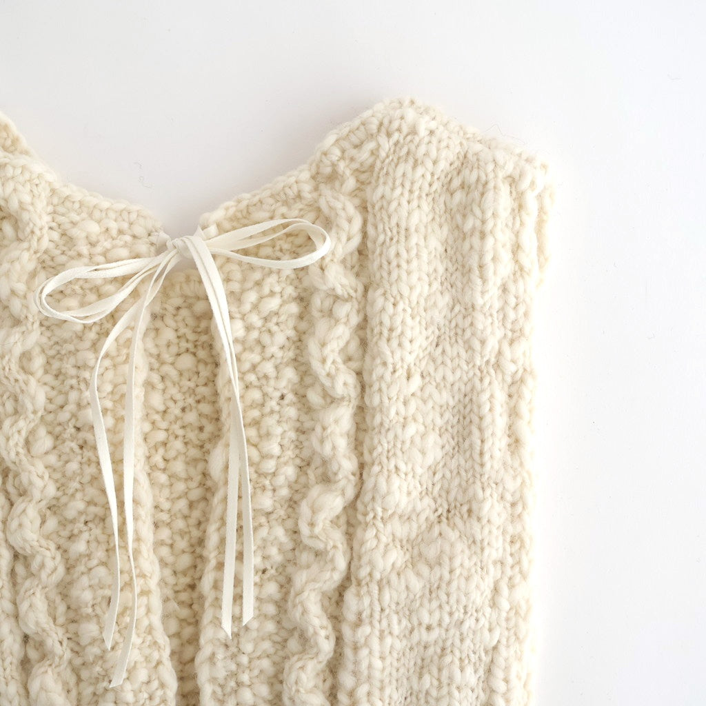 夜を紡ぐ Knitted fringe vest #ecru [TLF-126-hkn002]