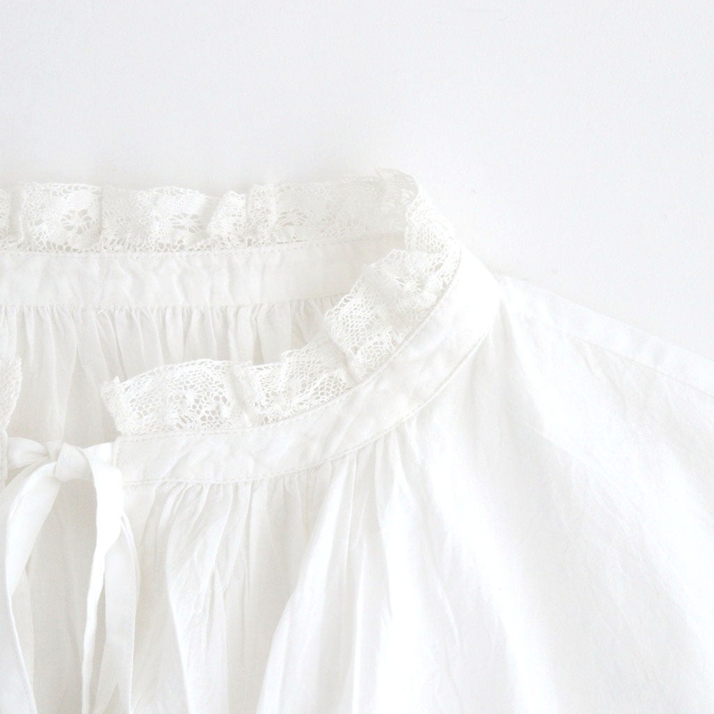 60s COTTON CAMBRIC PLAIN WITH LACE LACE & STRING COLLAR GATHERED SHIRT #9000 WHITE [NSL26552]