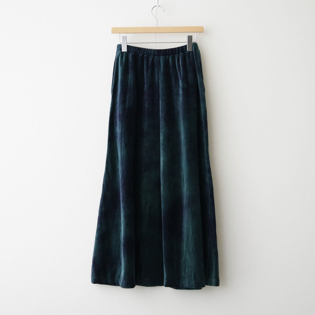 tie-dyed cotton velour flared skirt #navy × pine green [WXFL-UW117]