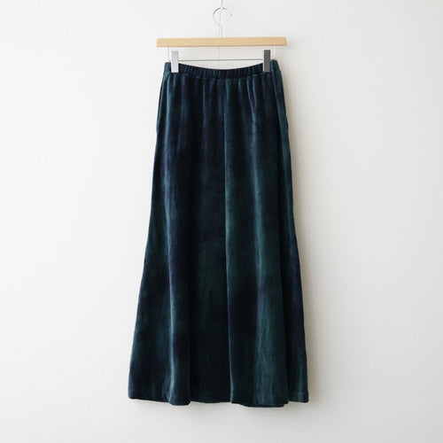 tie-dyed cotton velour flared skirt #navy × pine green [WXFL-UW117]