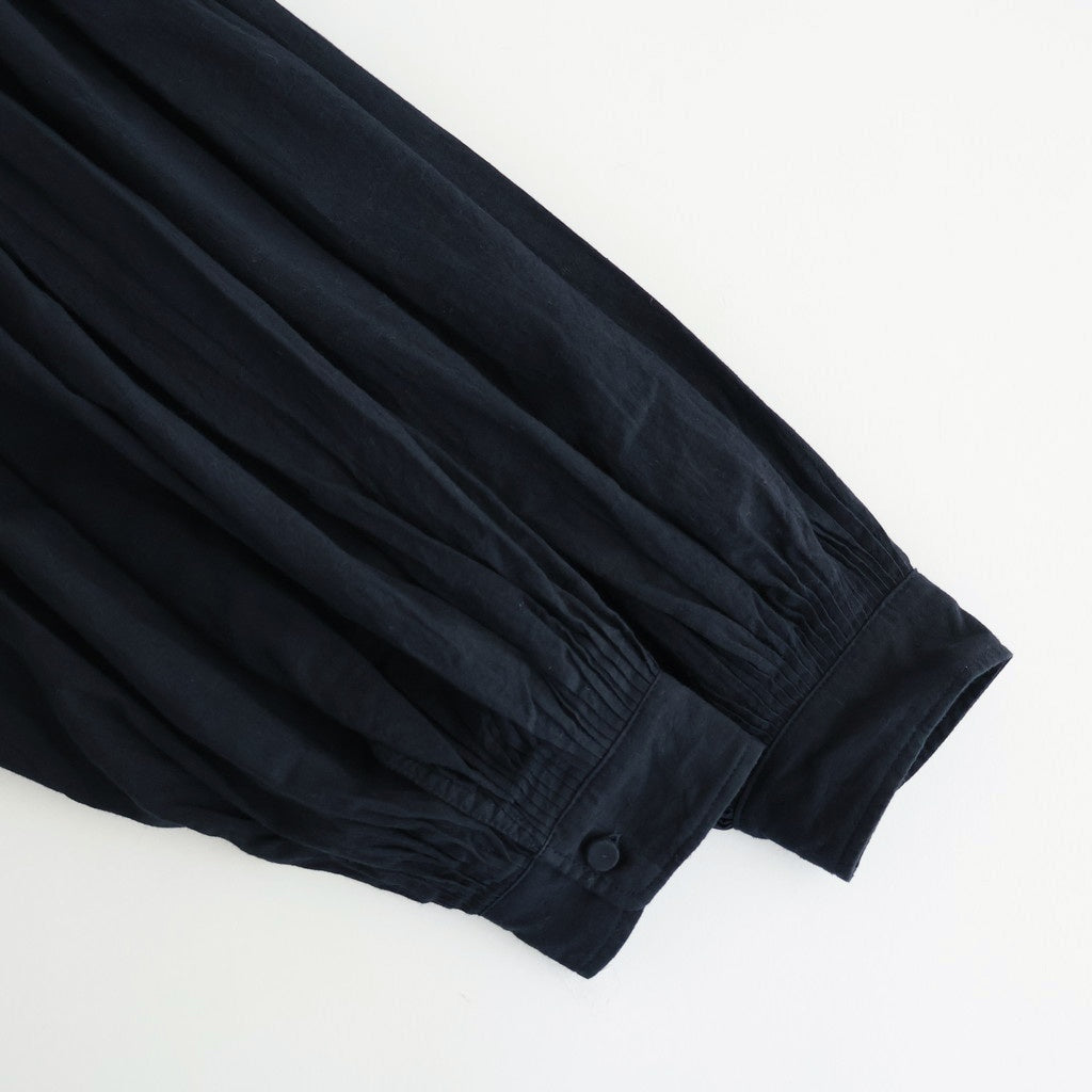 HANDWOVEN HEAVY COTTON PLAIN BACK OPENING STAND COLLAR SHIRT WITH MINI PINTUCK #9900 BLACK/BEIGE SELVAGE [INMDS25722]