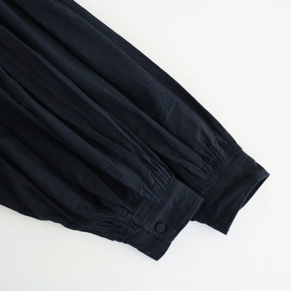 HANDWOVEN HEAVY COTTON PLAIN BACK OPENING STAND COLLAR SHIRT WITH MINI PINTUCK #9900 BLACK/BEIGE SELVAGE [INMDS25722]