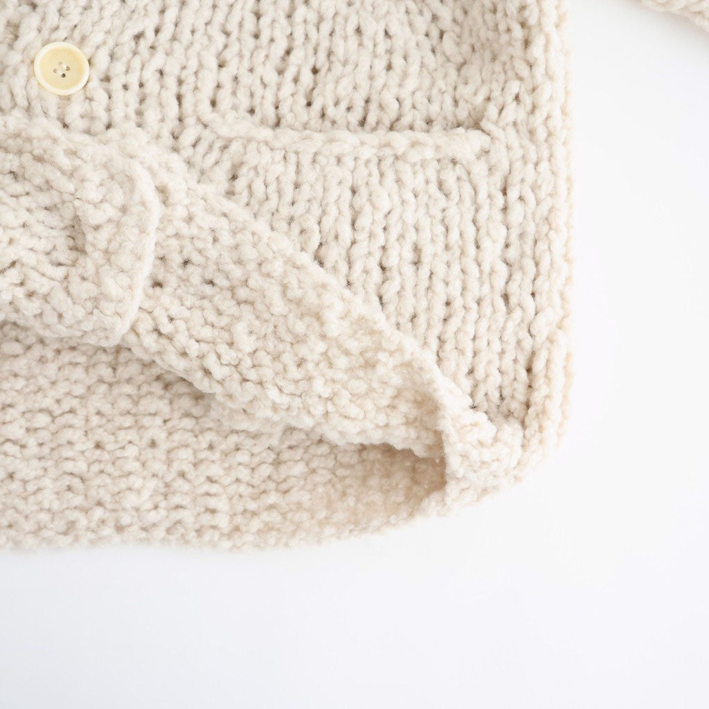 british super down slub felt yarn hand-knit cardigan #ecru [WXFL-UW127]