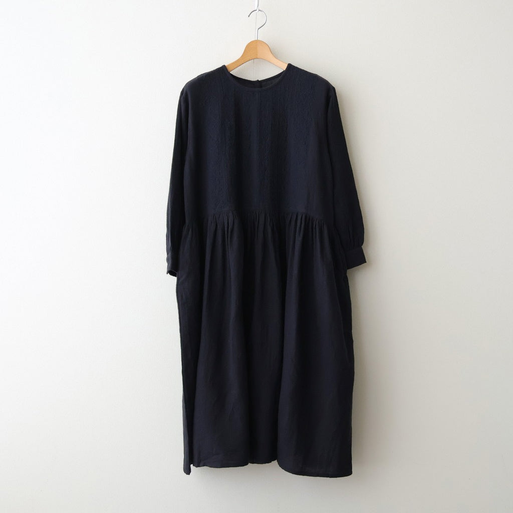 BOILED WOOL PLAIN CREW NECK EMB DRESS #3900 NAVY [NMDS25604]