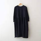 BOILED WOOL PLAIN CREW NECK EMB DRESS #3900 NAVY [NMDS25604]