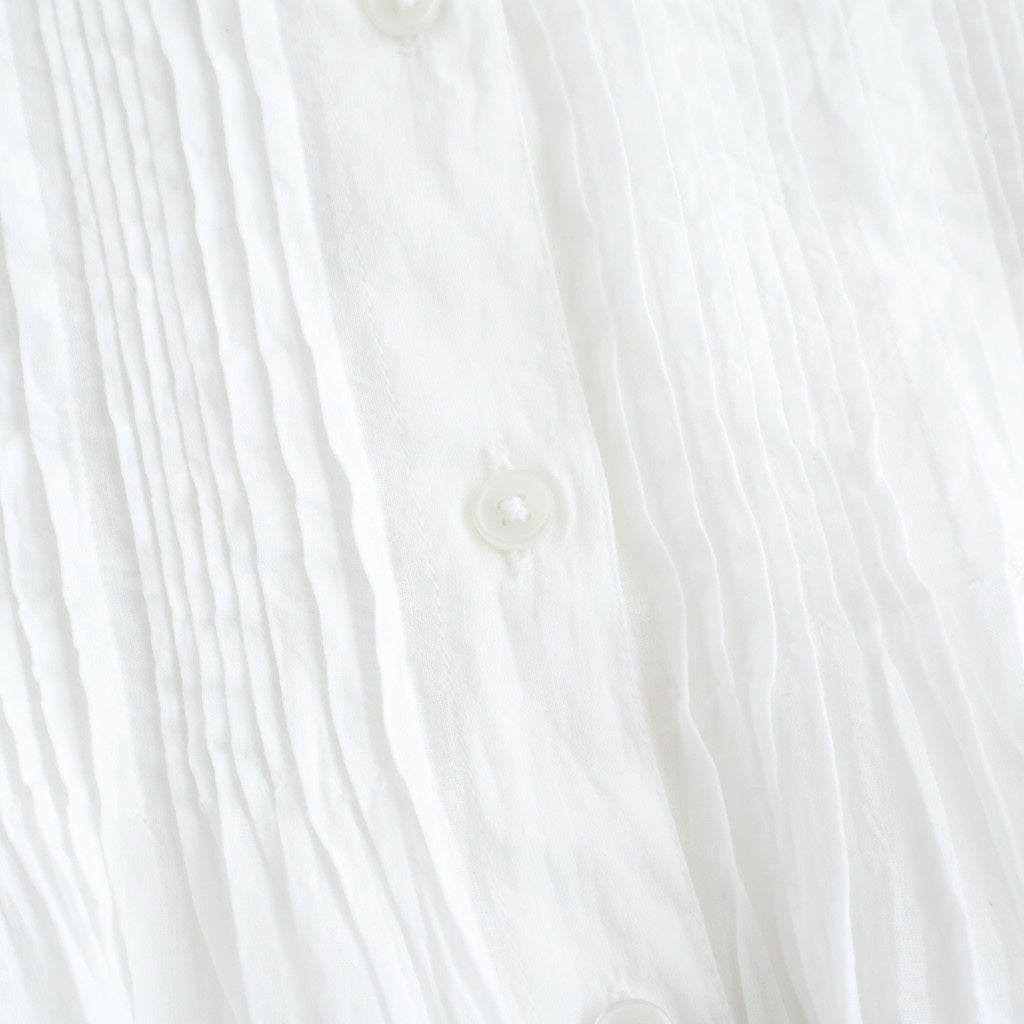 80s COTTON VOILE PLAIN BANDED COLLAR FRENCH/SL PINTUCK SHIRT #9000 OFF WHITE [NSL26022]