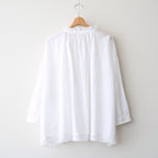 60s COTTON CAMBRIC PLAIN WITH LACE LACE & STRING COLLAR GATHERED SHIRT #9000 WHITE [NSL26552]