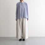 80s COTTON VOILE PLAIN BANDED COLLAR GATHER SHIRT #3300 SAX BLUE [NSL25041]