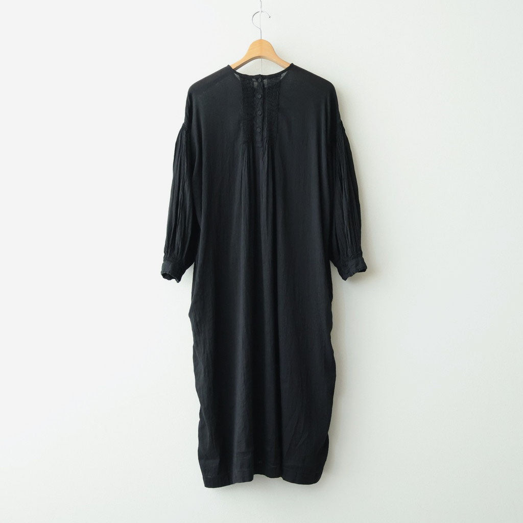 60s AUTOLOOM LINEN/COTTON PLAIN OVERDYE BACK OPENING CREW-NECK SHIRTS DRESS WITH MINI PINTUCK #9900 BLACK [INMDS26011D]