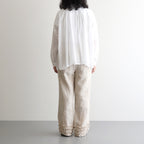 80s COTTON VOILE PLAIN BANDED COLLAR GATHER SHIRT #9100 OFF WHITE [NSL25041]
