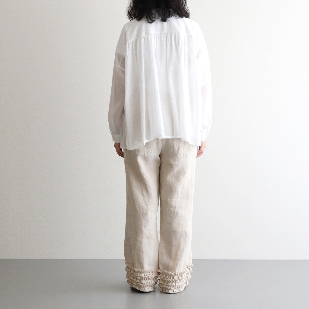 80s COTTON VOILE PLAIN BANDED COLLAR GATHER SHIRT #9100 OFF WHITE [NSL25041]