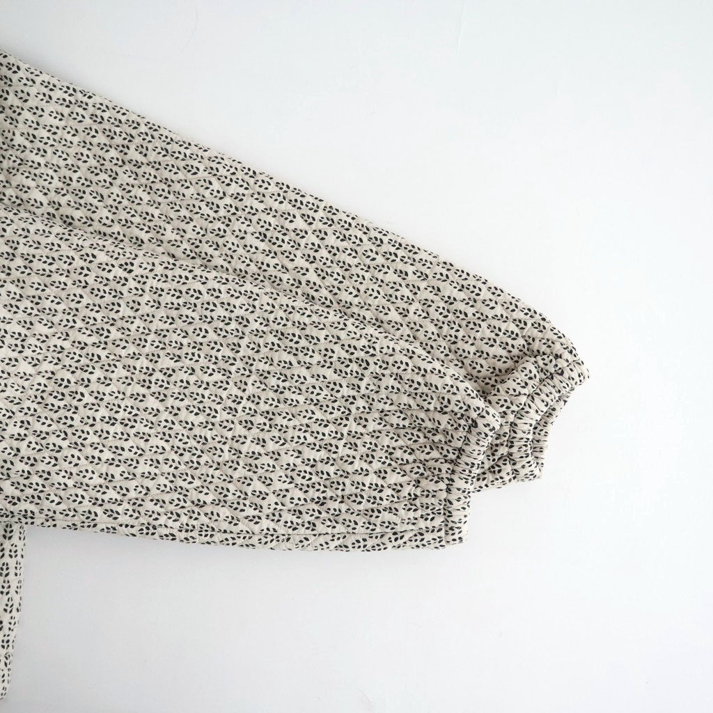 80s VOILE LITTLE TREE BLOCK PRINT QUILTED RAGLAN/SL STRING JACKET #9199 MILKY.GREY/BLACK PRINT [INMDS26721]