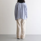 80s COTTON VOILE PLAIN BANDED COLLAR GATHER SHIRT #3300 SAX BLUE [NSL25041]
