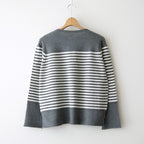 Stripe Long-sleeved Tee #Grey x Ecru [Oni068]