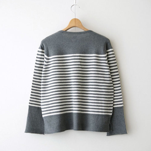 Stripe Long-sleeved Tee #Grey x Ecru [Oni068]