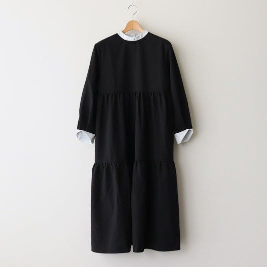 Wool linen like senri dress #Black × White [1479-005]