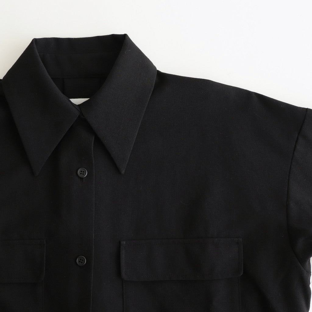 Wool linen like long shirt #Black [1479-007]