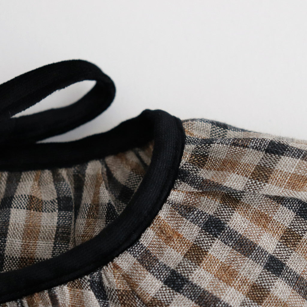 LINEN GUN CLUB CHECK SMOCK BLOUSE #BROWN [no.6592]