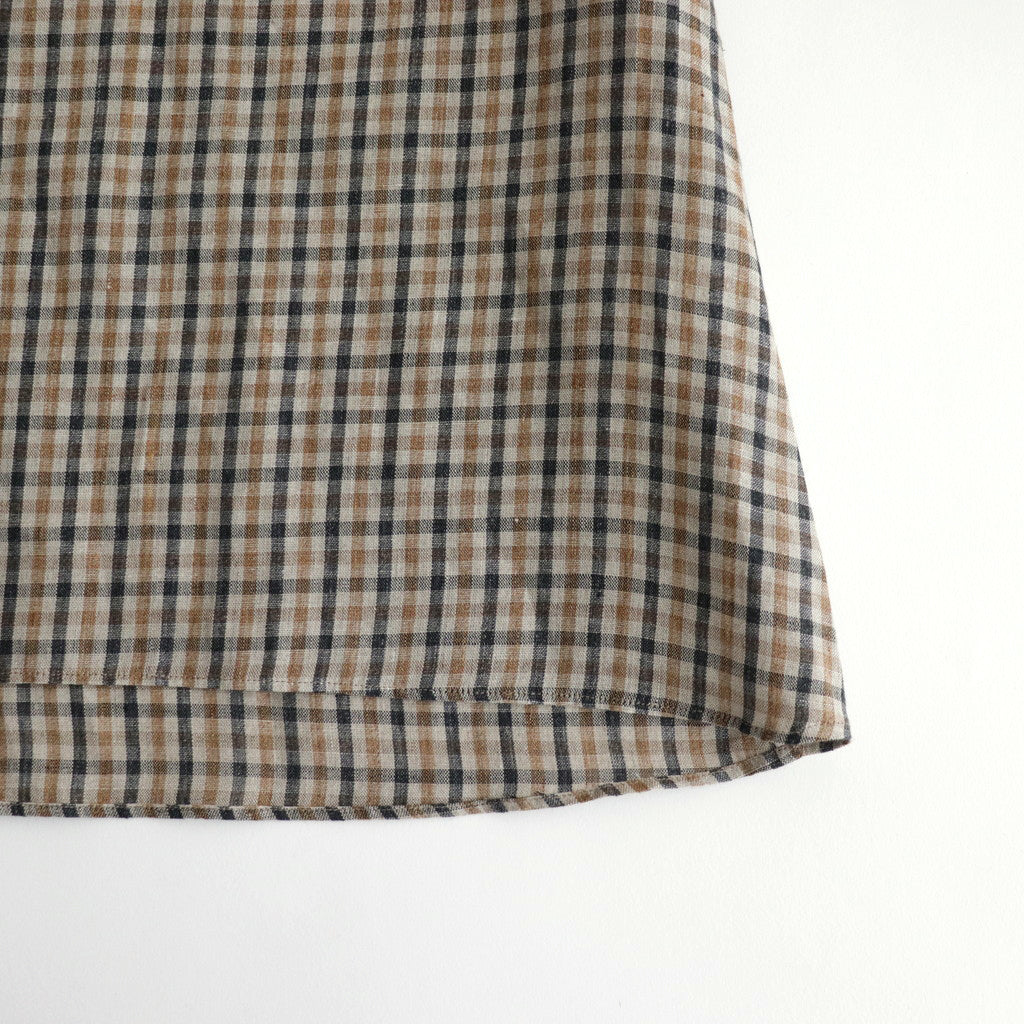 LINEN GUN CLUB CHECK SMOCK BLOUSE #BROWN [no.6592]