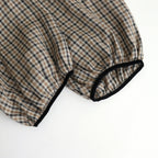LINEN GUN CLUB CHECK SMOCK BLOUSE #BROWN [no.6592]