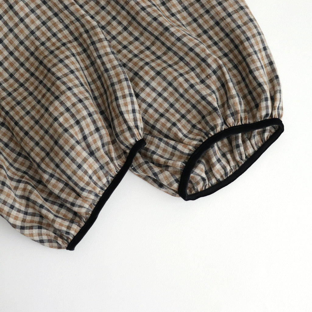 LINEN GUN CLUB CHECK SMOCK BLOUSE #BROWN [no.6592]