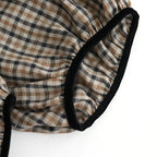 LINEN GUN CLUB CHECK SMOCK BLOUSE #BROWN [no.6592]