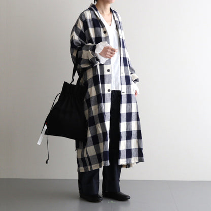 Wool cotton check gown coat #blue [co22505]