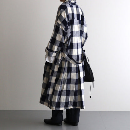 Wool cotton check gown coat #blue [co22505]