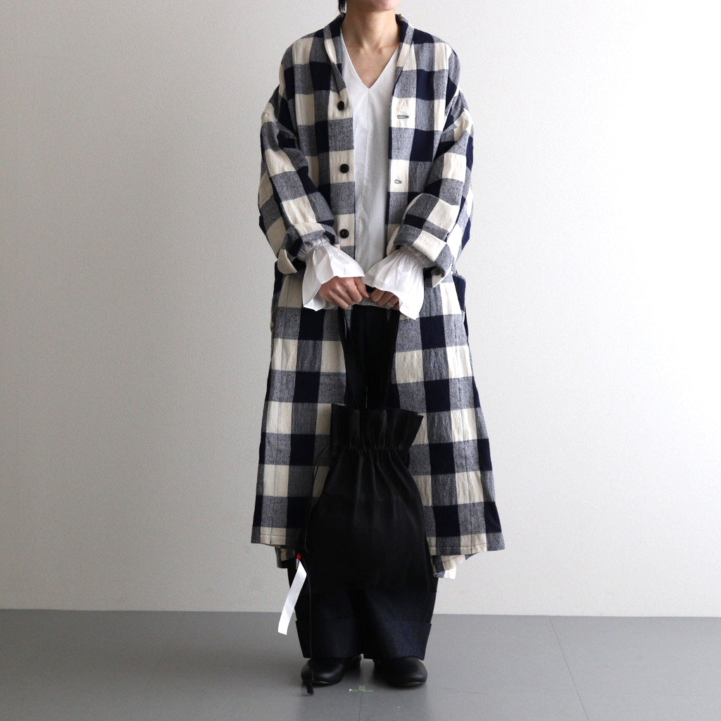 Wool cotton check gown coat #blue [co22505]