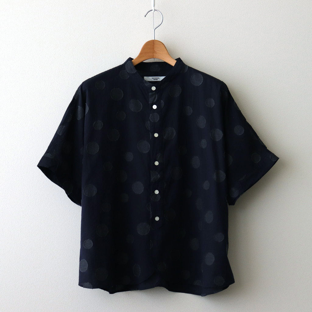 コットンリネンドットジャガードシャツ #ネイビー×クロドット [US242SH024]
