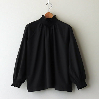 Natural Typewriter Mock Neck Shirring Blouse #Black [UT244BL023]