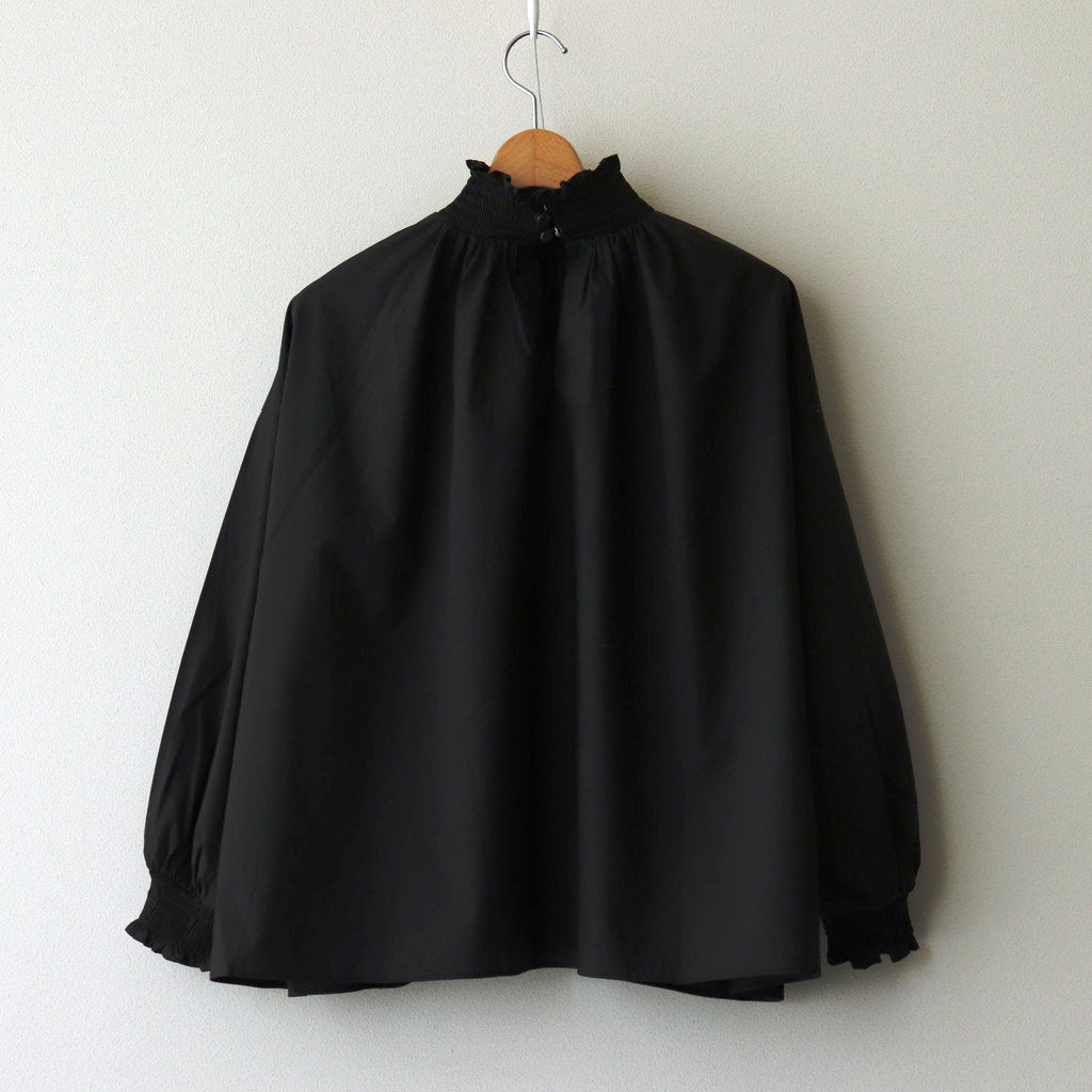 Natural Typewriter Mock Neck Shirring Blouse #Black [UT244BL023]