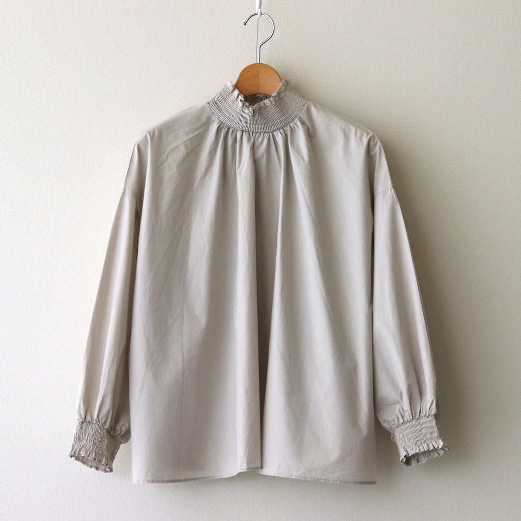 Natural Typewriter Mock Neck Shirring Blouse #Greige [UT244BL023]