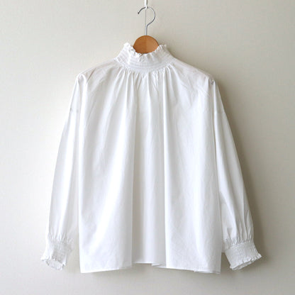 Natural Typewriter Mock Neck Shirring Blouse #White [UT244BL023]