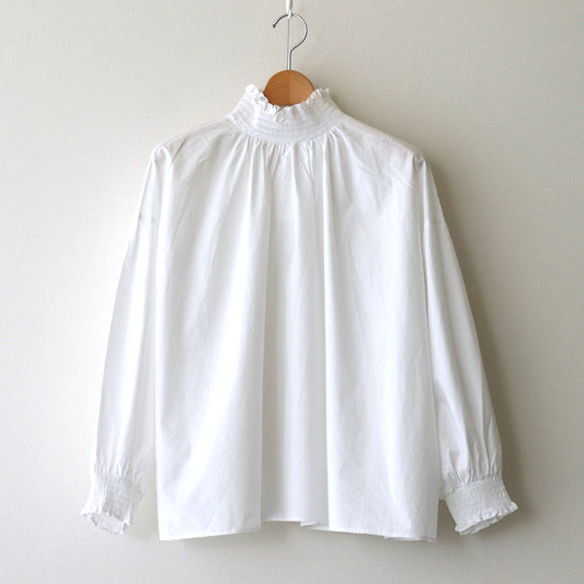 Natural Typewriter Mock Neck Shirring Blouse #White [UT244BL023]