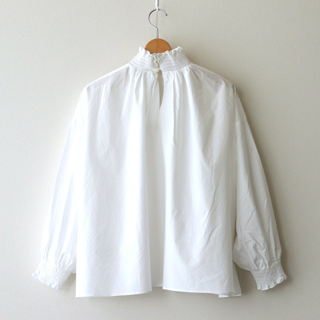 Natural Typewriter Mock Neck Shirring Blouse #White [UT244BL023]