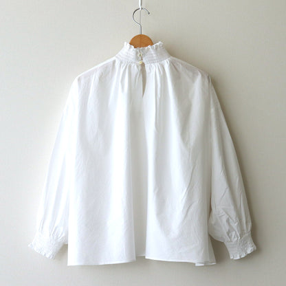 Natural Typewriter Mock Neck Shirring Blouse #White [UT244BL023]