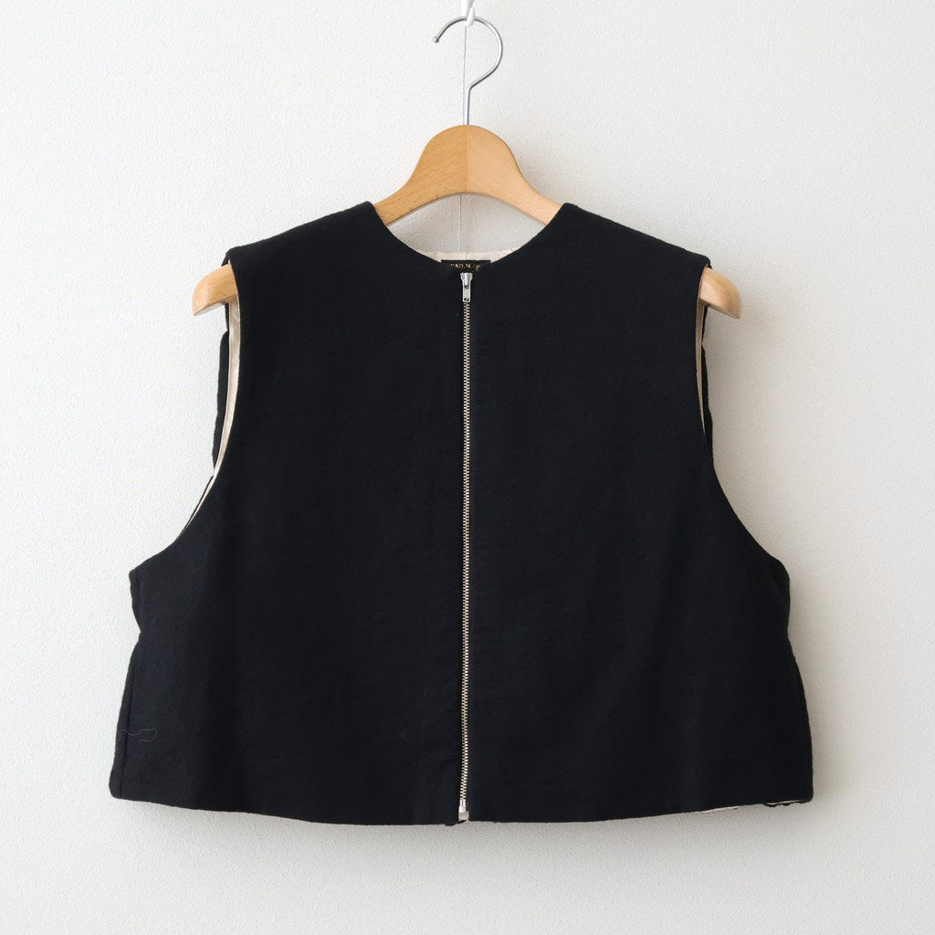 COTTON WOOL SHIRRING VEST #Black [no.7701]