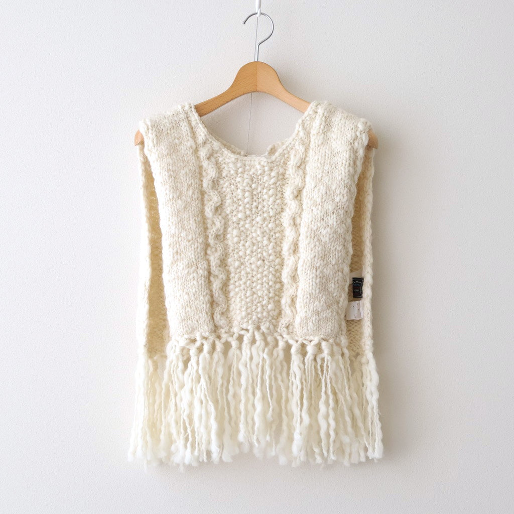 夜を紡ぐ Knitted fringe vest #ecru [TLF-126-hkn002]