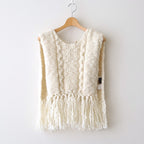 夜を紡ぐ Knitted fringe vest #ecru [TLF-126-hkn002]