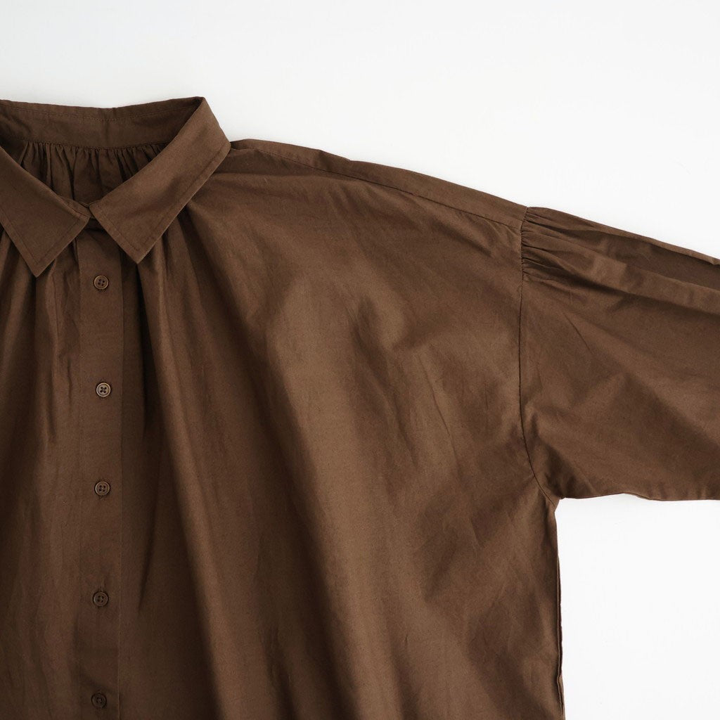 40s COTTON POPLIN PLAIN REGULAR COLLAR SHIRT WITH GATHER #8600 BROWN [NSL26522]