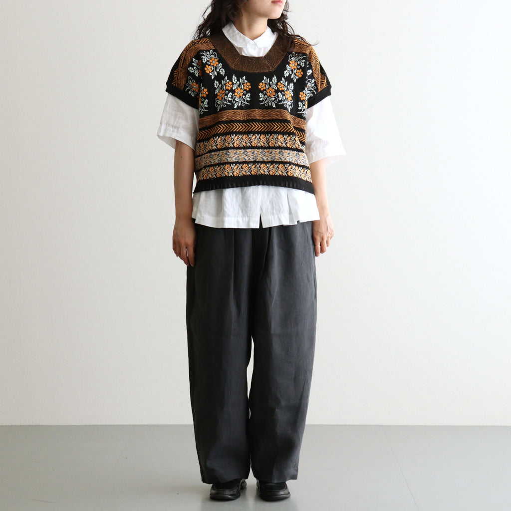Flower Jacquard Knit Blouse #Black [261807]